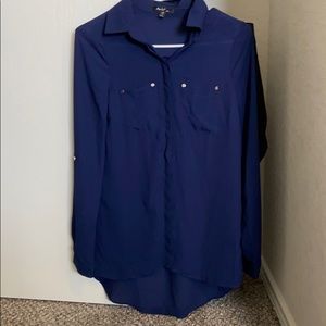 Navy blue high low button down